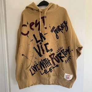 Men's Tan Graphic Hooded Sweatshirt - Casual Streetwear